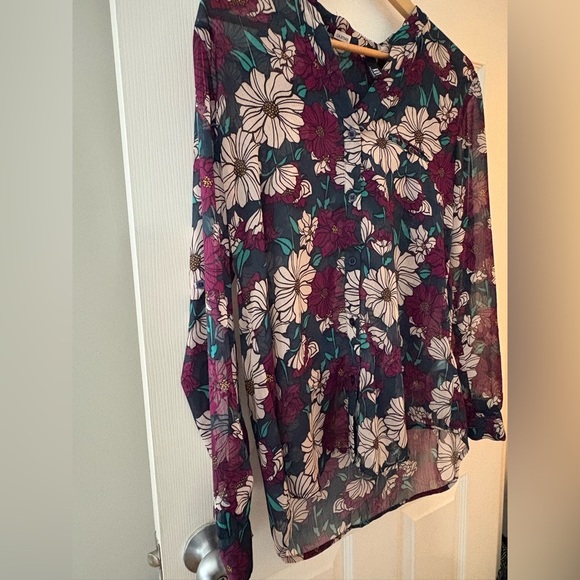 Kut from the Kloth sheer button down boho floral top size medium shirt - Picture 2 of 13